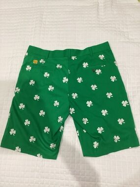 Loudmouth Green Shorts with White Shamrock Print